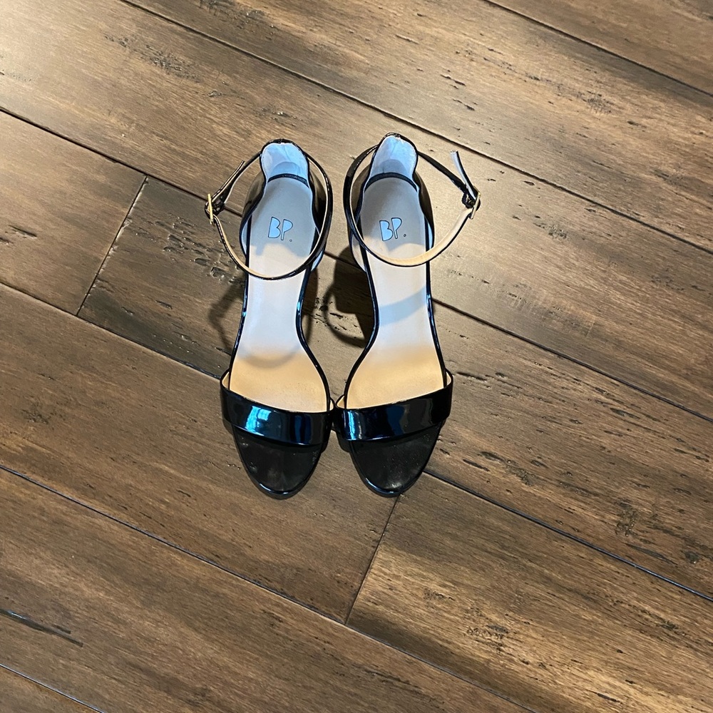 Black Shiny Heels with Ankle Strap